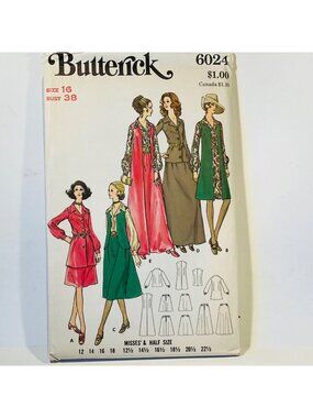 1970s Butterick 6024 B38 Maxi Vest Skirt Blouse 3 Length Sewing Pattern FF